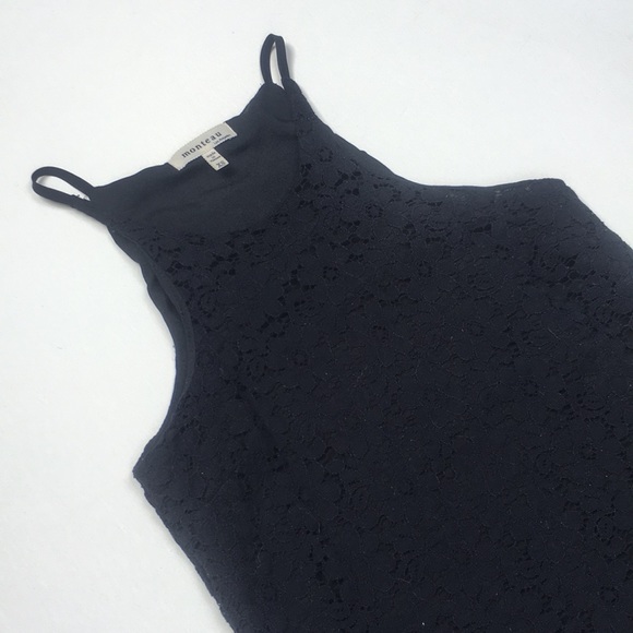Monteau Tops - Monteu embroidered floral black high neck
